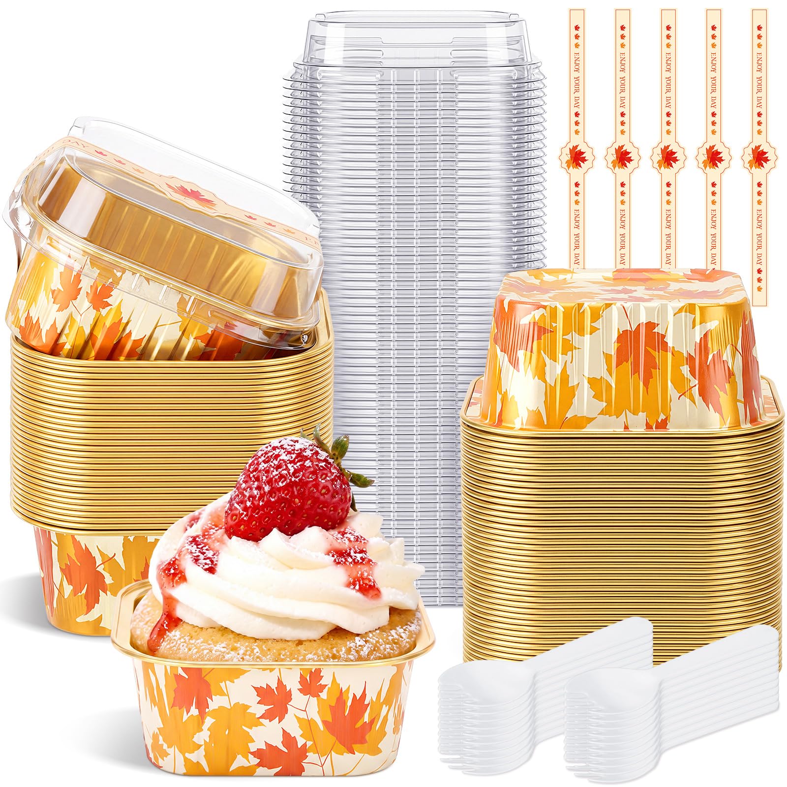 Remerry Paquete de 80 mini moldes para tartas de otoño de 5 onzas con tapas