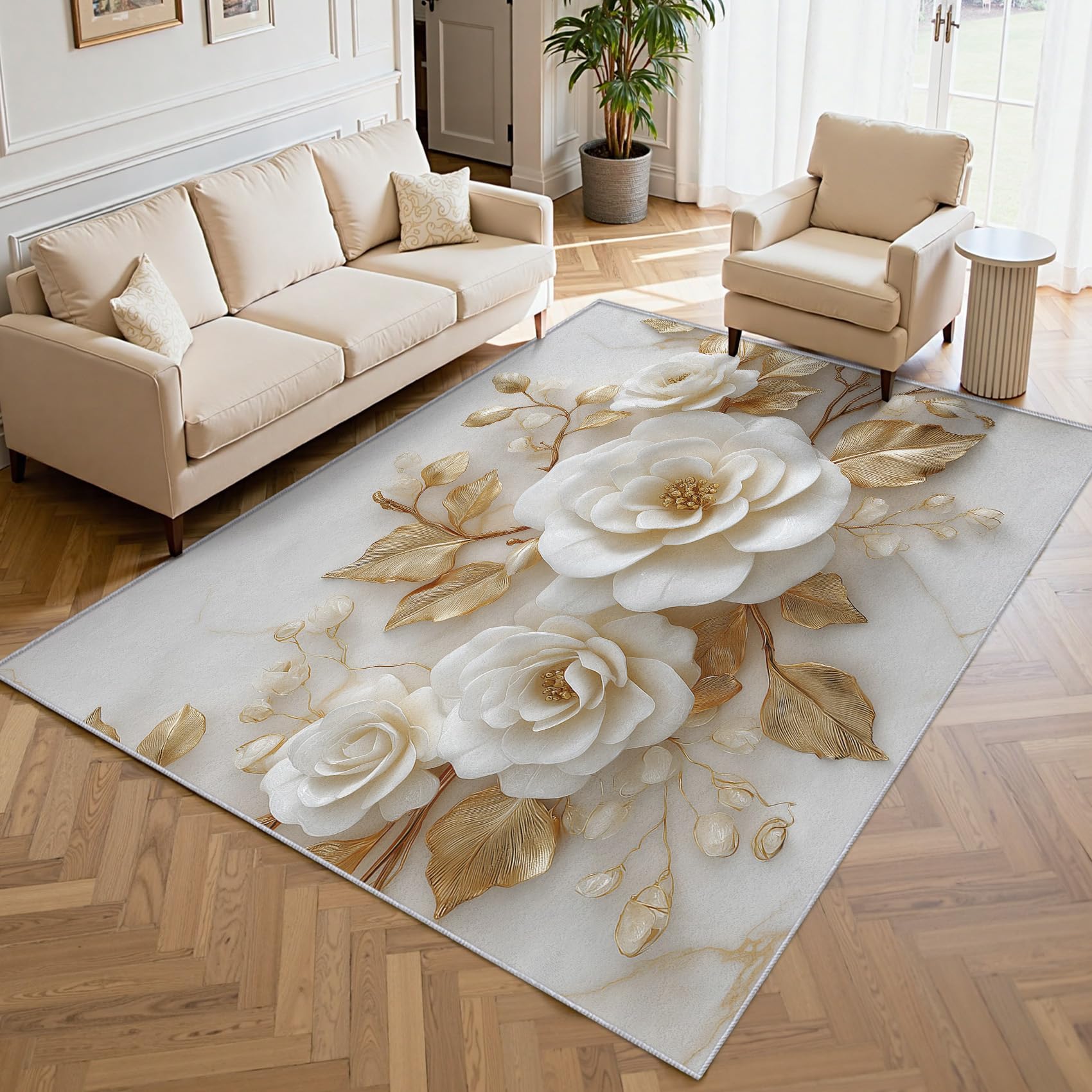 Générique Lavable Tapis Fleur en Relief, 160x230 cm