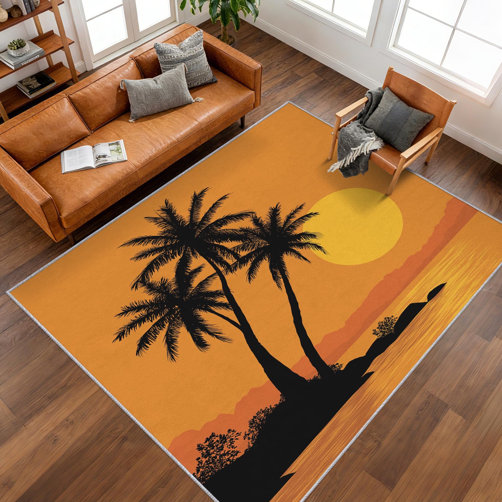 Tapis salon palmier 180x240 cm moquette sunset Hawaï