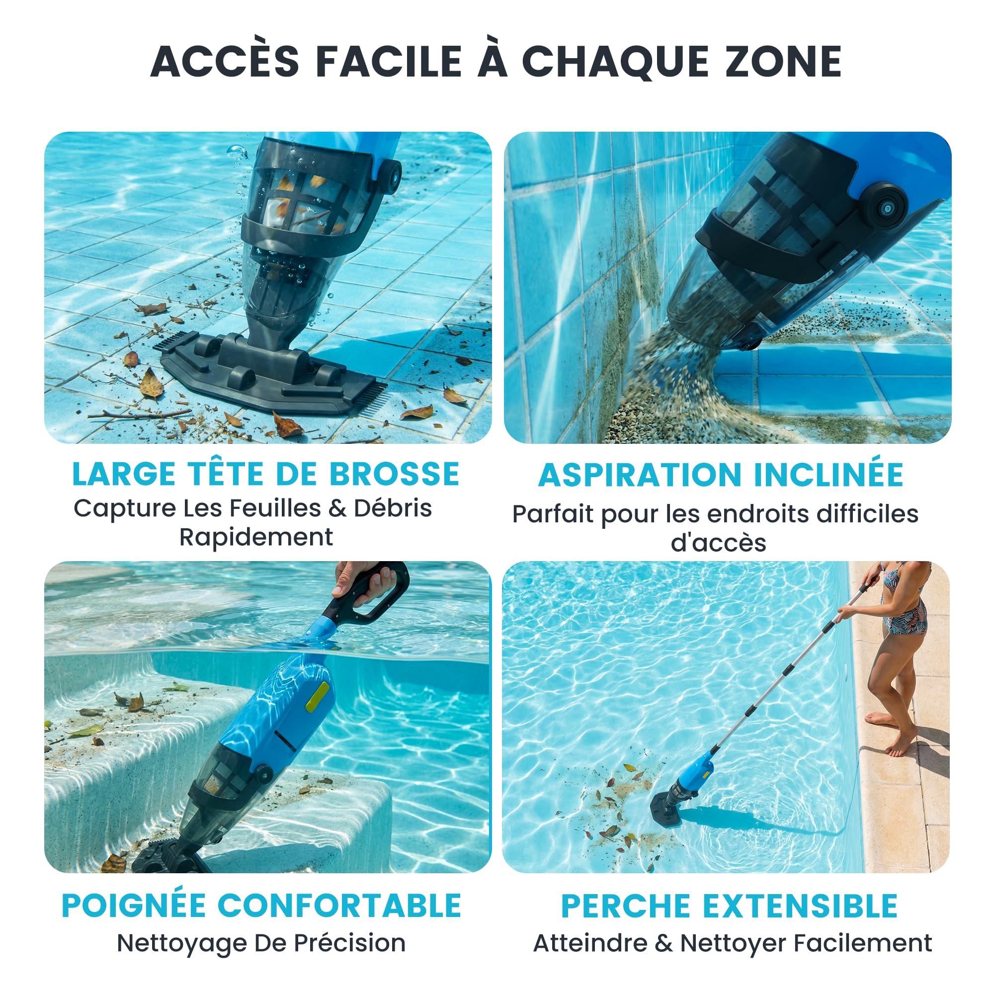 Aspirateur de Piscine sans Fil, aspirateur de Fond de Piscine avec autonomie Jusqu’à 90 Minutes,Nettoyeur de Piscine, Puissance d’Aspiration Jusqu’à 4088 L/h, idéal pour spas et Hot tubs