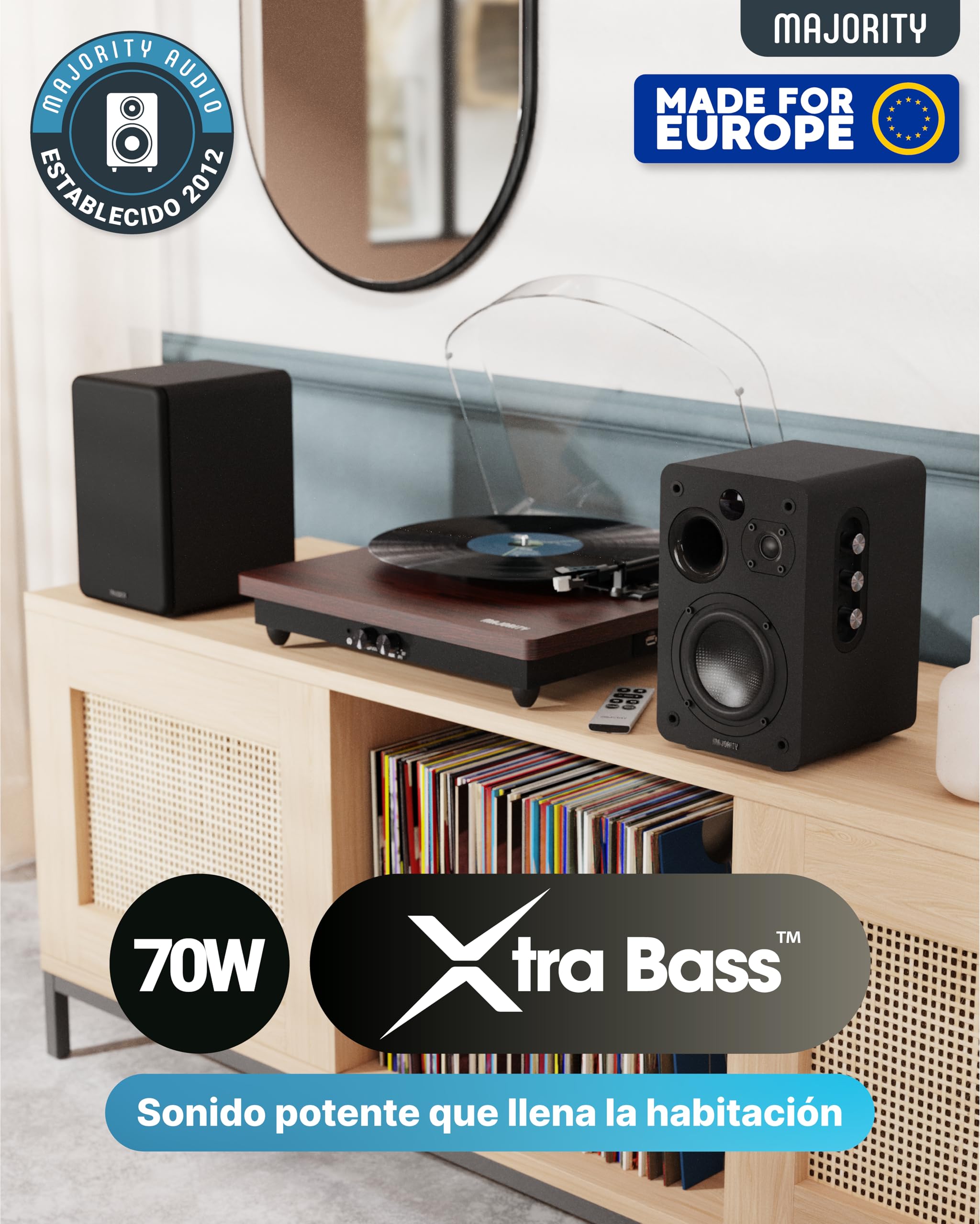 MAJORITY D70X Altavoces Autoamplificados Bluetooth | 70W 2.0 Monitores de Estudio con Conos Fibra de Carbono | Altavoz HiFi con HDMI ARC | Altavoces Activos Mando a Distancia con EQ (Negro)