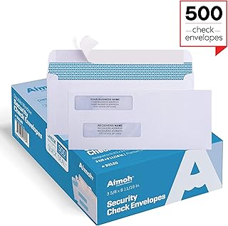 500 Self Seal Double Window Security Check Envelopes – Size 3 5/8 x 8 11/16 Inches..
