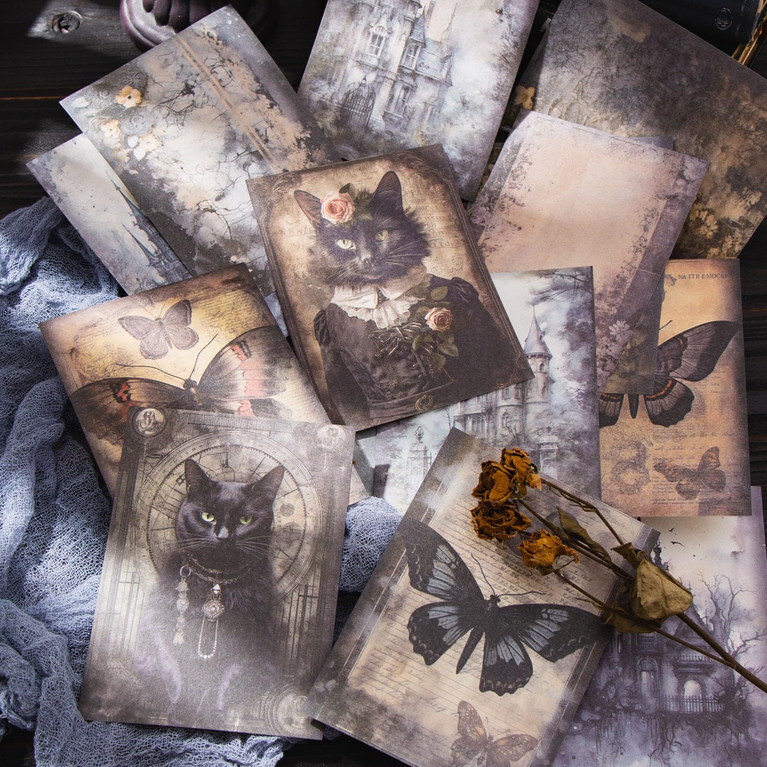 Amazon.com: 180 Sheets Dark Fantasy Gothic Vintage Cat Rose