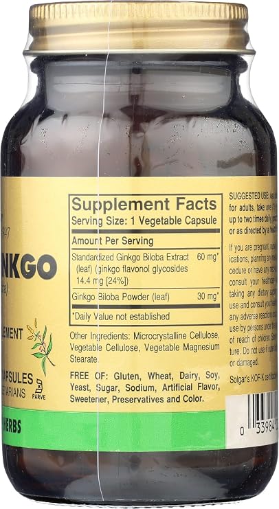 Solgar Super Ginkgo, 120 Vegetable Capsules - Full Potency (FP) - Antioxidant & Nervous System Support - Brain Health - Non-GMO, Vegan, Gluten Free, Dairy Free, Kosher - 120 Servings