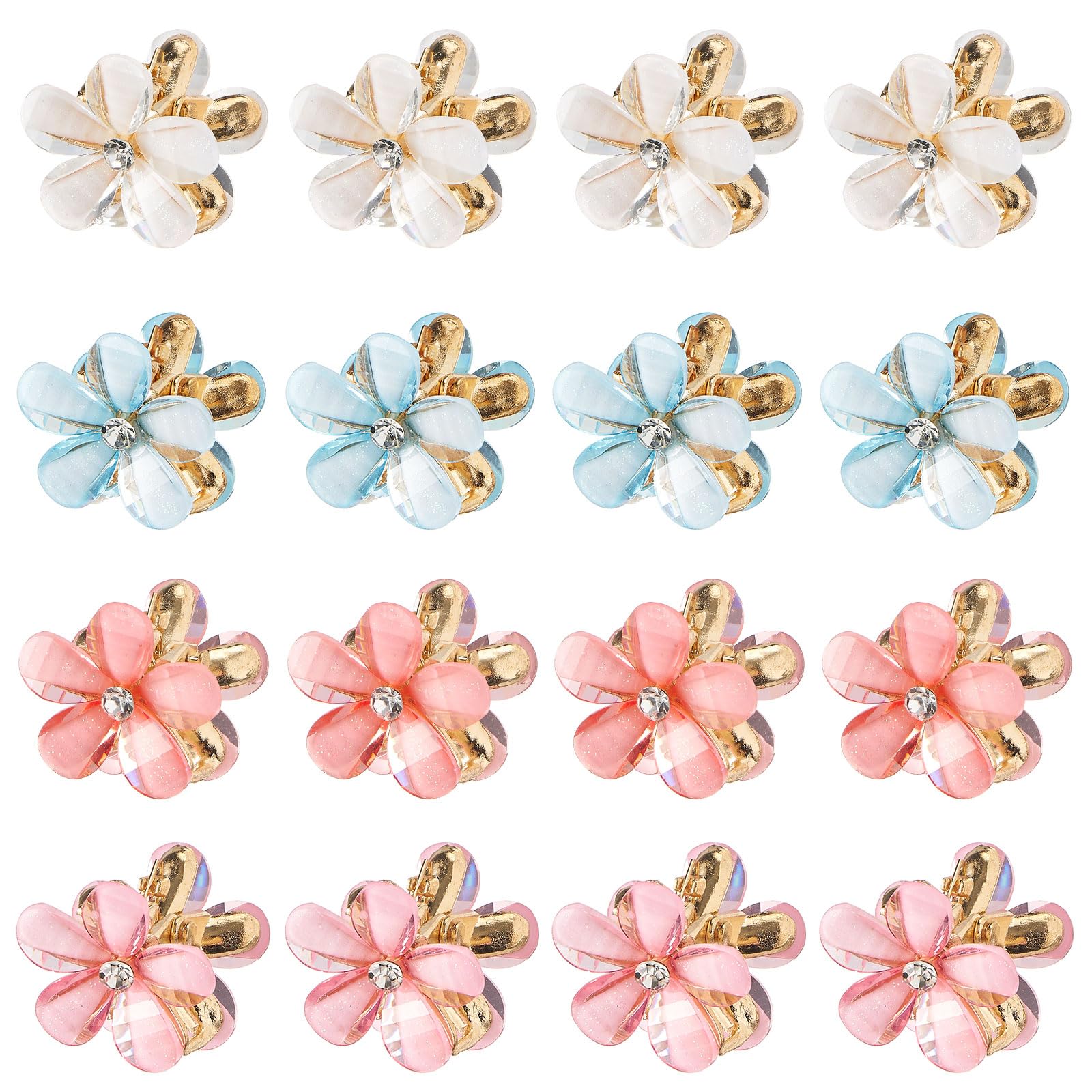 QIUTIMIY Small Flower Hair Clips for Women 16PCS Colourful Mini Crystal Flower Claw Clips for Thin/Thick Curly Hair Non Slip Bangs Pins(16PCS-Style 6)