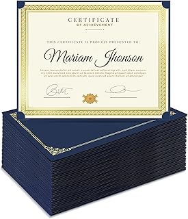 SUNEE Single Sided Certificate Holders, 50 Packs Blue Diploma Holders, Certificate Covers with Gold Foil Border for Letter Size 8.5 x 11 Certificate Paper, Cardstock, Award, Graduation, Documents
