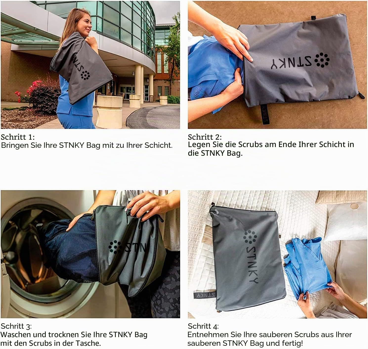 STNKY Bag Pro - Wäschesäcke mit Reißverschlüssen, Griffen und interner Netztasche für Reisen, Yoga, Gesundheitswesen, Gym Kit, Wäsche (Standard, Grau)