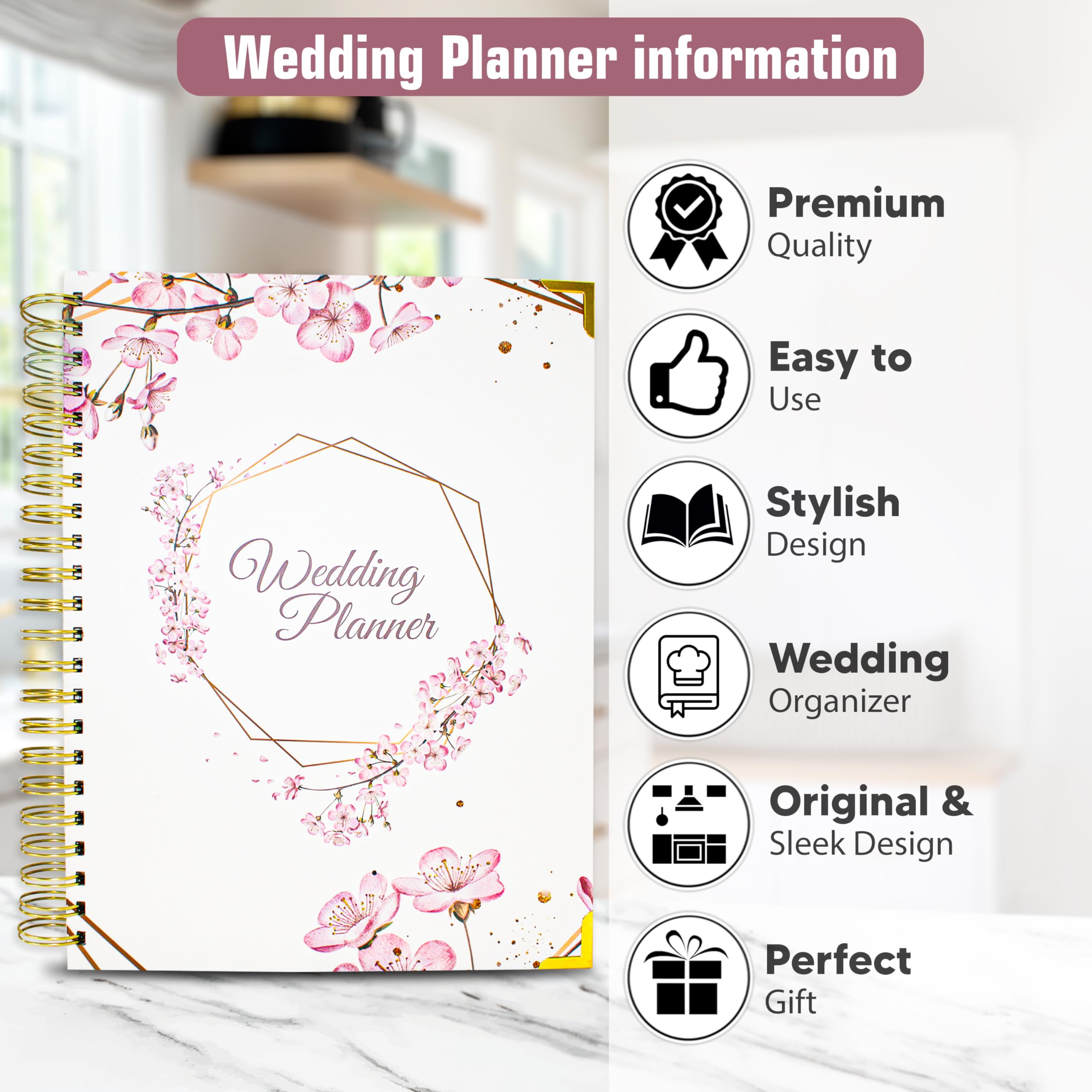 Hochzeitsplaner Buch und Organizer für die Braut, Hochzeits-Notizbuch mit einem Set von 3 Diamantstiften