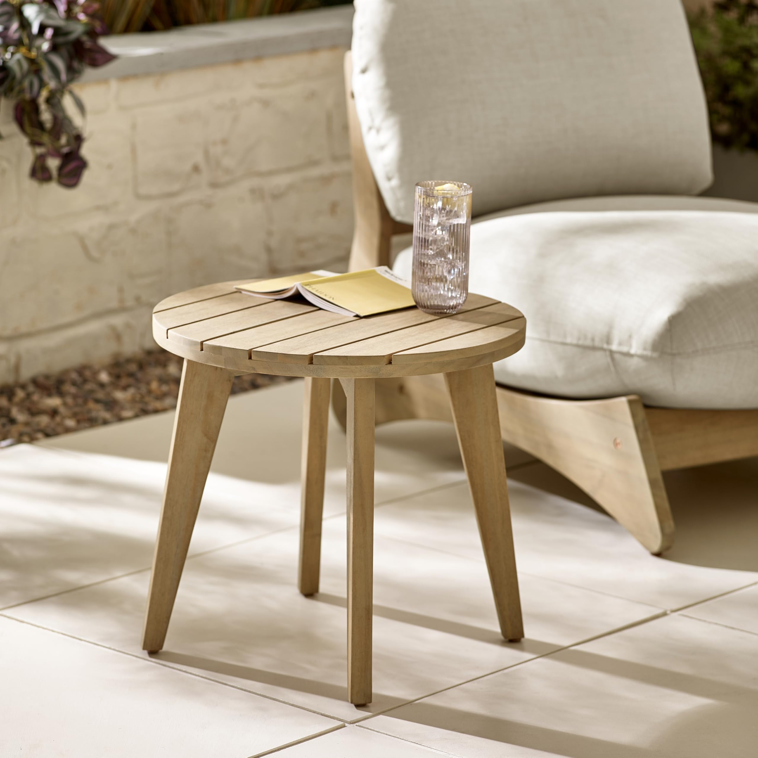 Furniturebox Solid Acacia Wood Round Side Table - Teak - Scandi Design, Indoor & Outdoor, 45x45cm - Iko Collection