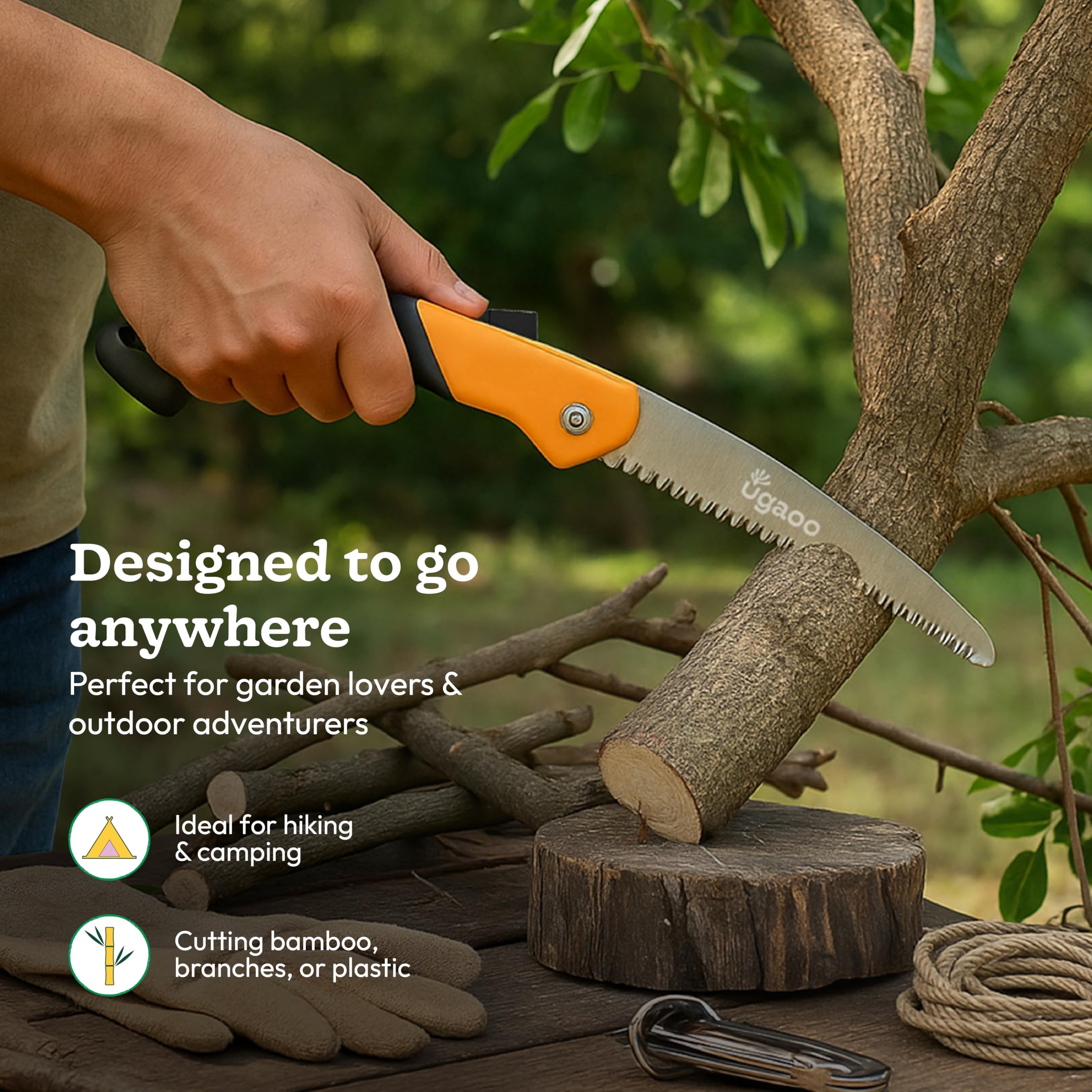 Ugaoo Heavy Duty Folding Wood Cutter Saw | Hand Saw for Wood Cutting & Pruning Trees | Outdoor Hacksaw Tool with 18 cm Carbon Steel Blade | Non-Slip Grip & Safety Lock 1