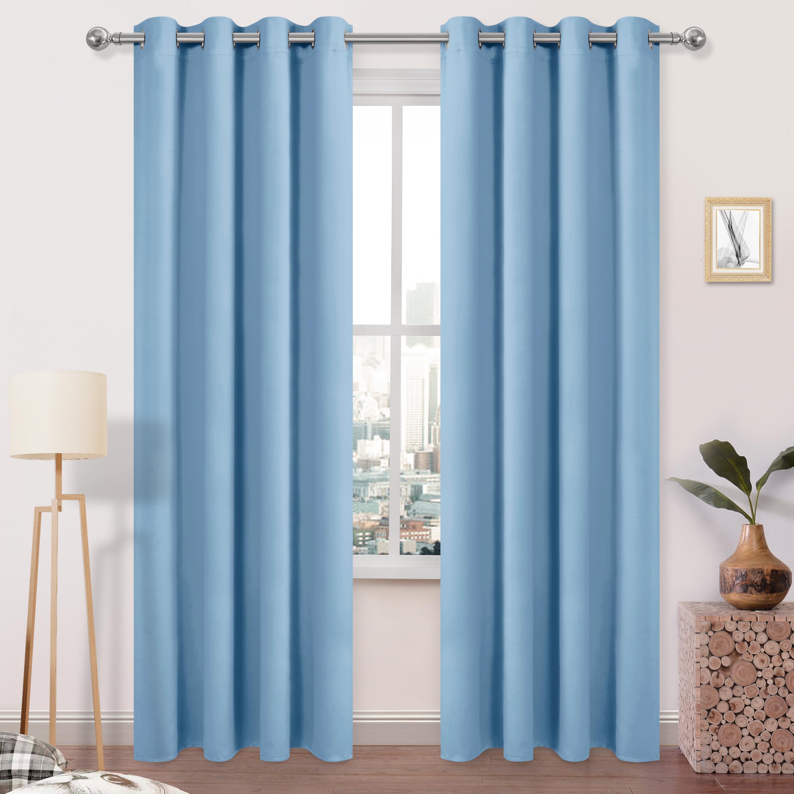 DWCN Blackout Curtains for Living Room, Room Darkening Thermal Insulated Bedroom Drapes, 52 x 84 Inches Long, Set of 2, Light Blue — image 1