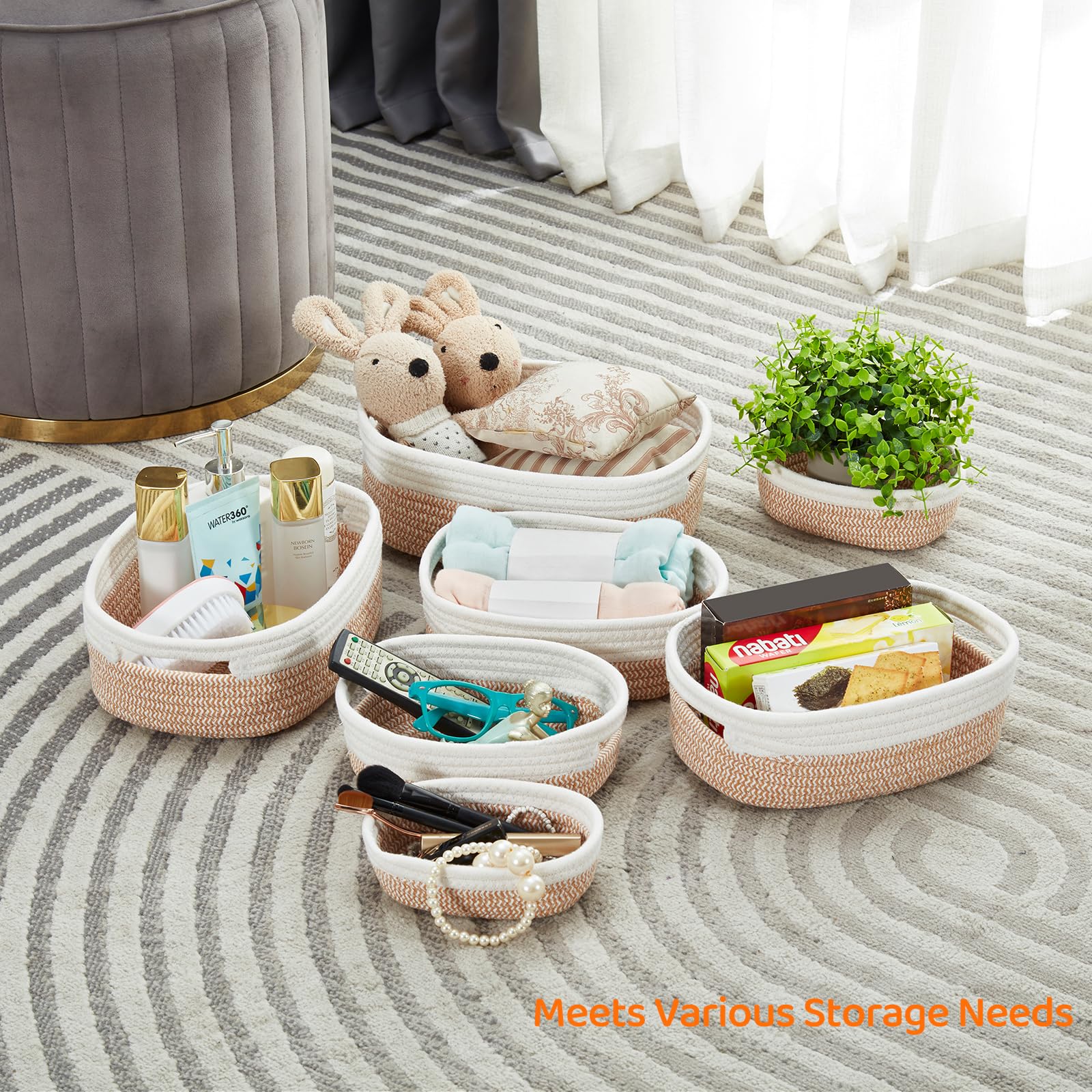 MANGATA Small Decorative Storage Baksets, Cotton Rope Woven Empty Gift Hamper Baskets, Storage Box for Shelf Drawer, Towel - Image 3