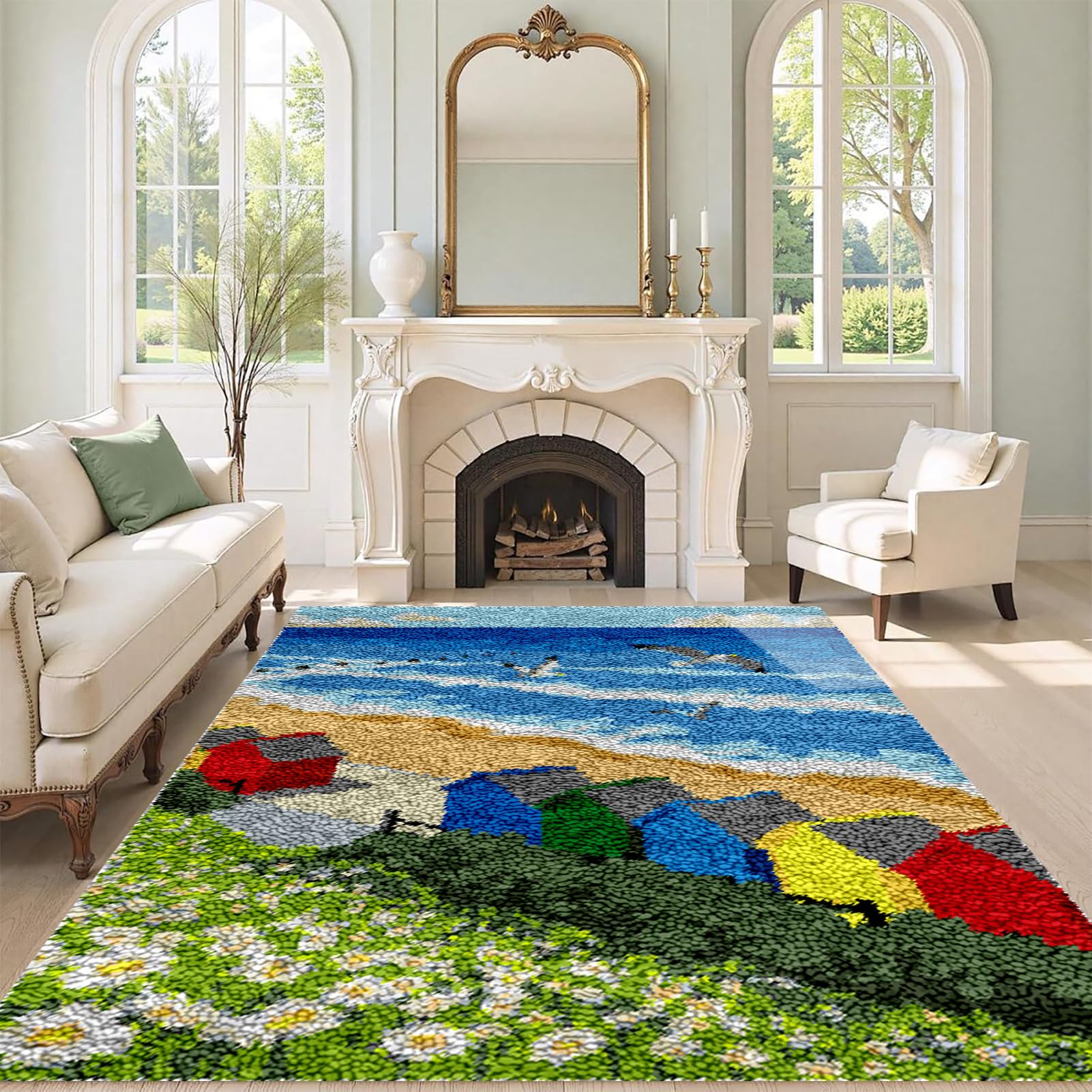 QUIYAEZY Large Latch Hook Kits for Adults, Latch Hook Rug Kits, Rug Making Kit for Beginners, Tapestry Kits Rug for Beginners, Pre-Printed Pattern Embroidery Carpet Home Decoration 40x70 cm