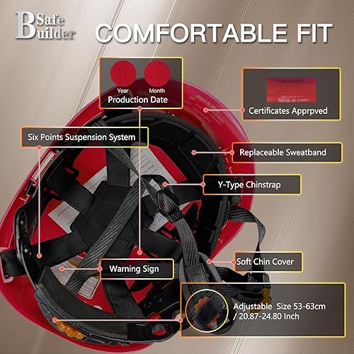 Vista 22 de Casco de seguridad para construcción, casco de ABS, sistema de ventilación ajustable, cascos de trabajo industrial, protección de la cabeza