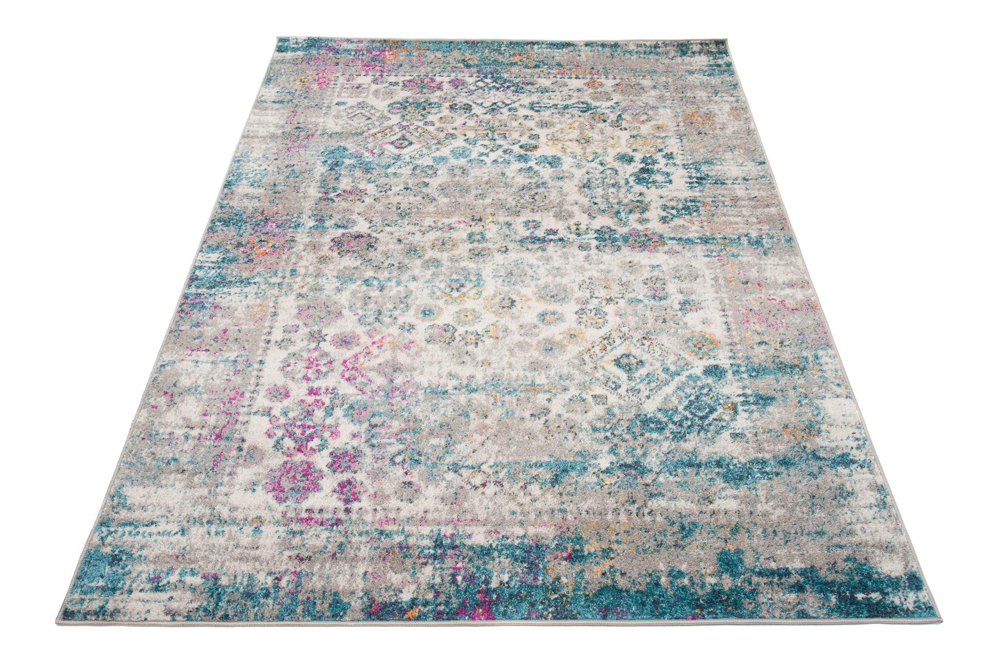 Tapiso Lazur dywan z krótkim włosiem, szary, niebieski, kremowy, pomarańczowy, różowy, klasyczny, wisiany, orientalny, do salonu, sypialni, Ökotex 300 x 400 cm