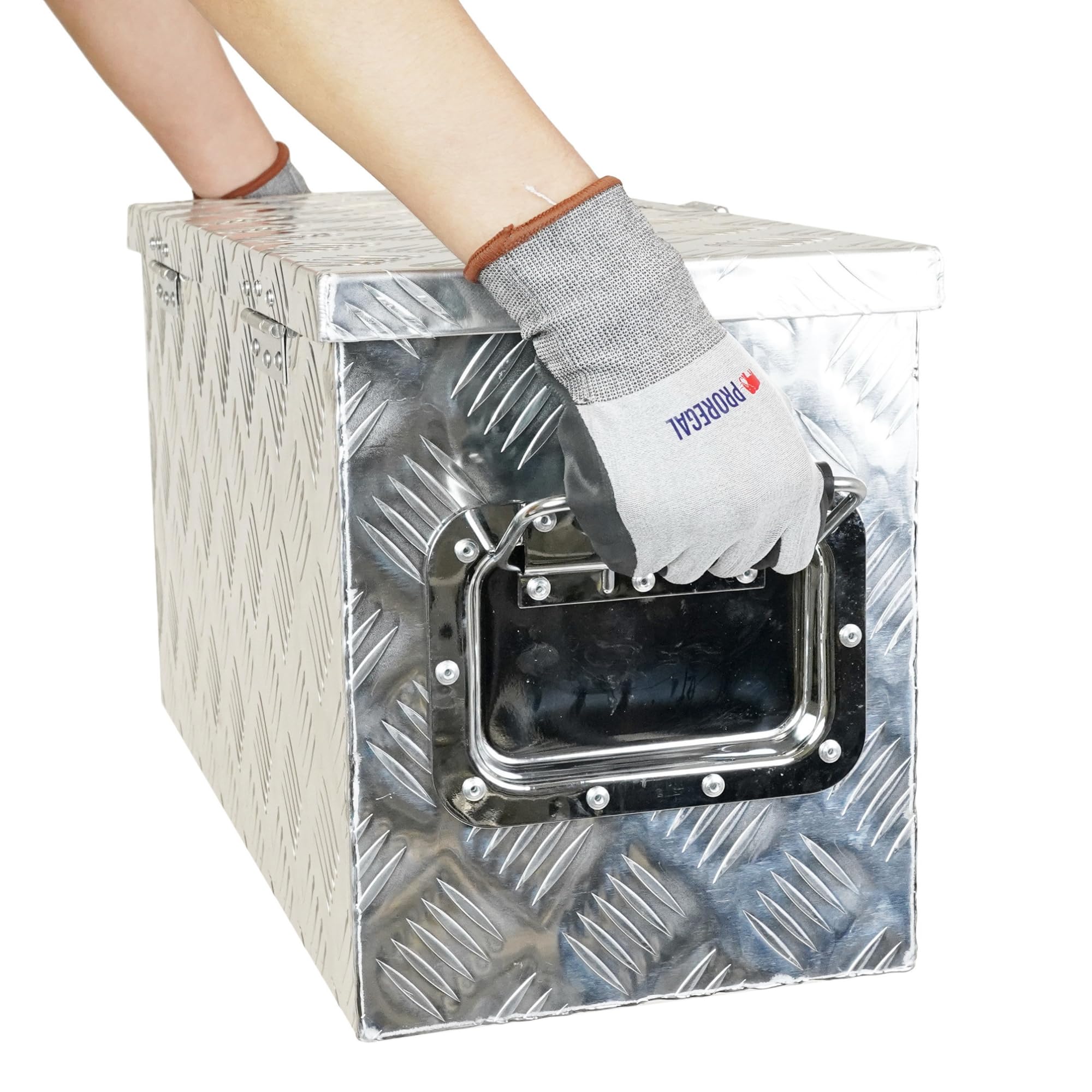 PROREGAL Boite rangement pour remorque TITAN abschließbar HxLxP 25x68x30cm avec couvercle et 2 clés aluminium Boîte à Outils pour Camion Coffre de Timon Caisse à Outils