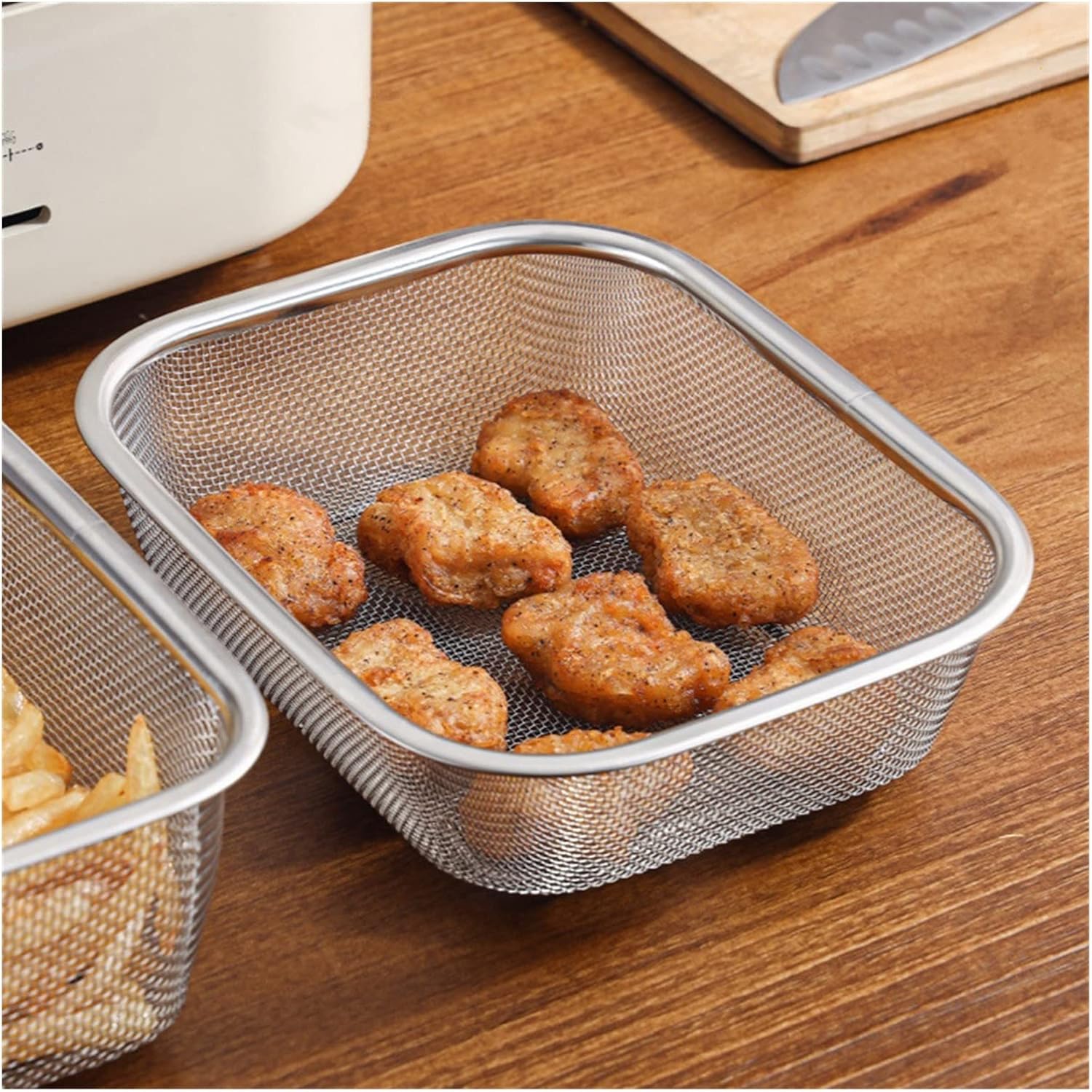 Chip Serving Frying Baskets Food Strainers Stainless French Fries Square Colander Steel Food Filter Flour Sieve Pasta Tools Cooking Strainer Basket Kitchen Utensils Crisper Basket (Color : A-Large)