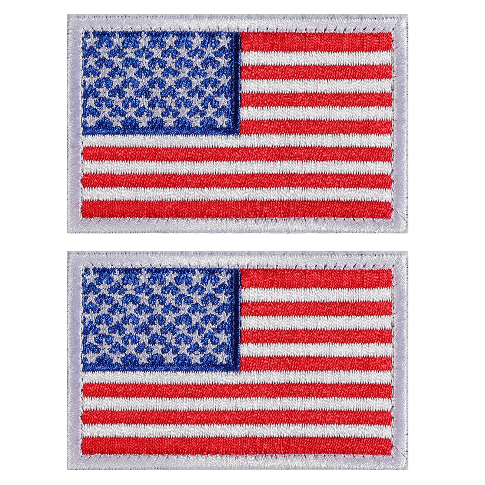 2 Pieces Tactical USA Flag Patch American Flag US United States of America Regular and Reverse Military Uniform Emblem Patches (White Border - 2 Packs Regular)