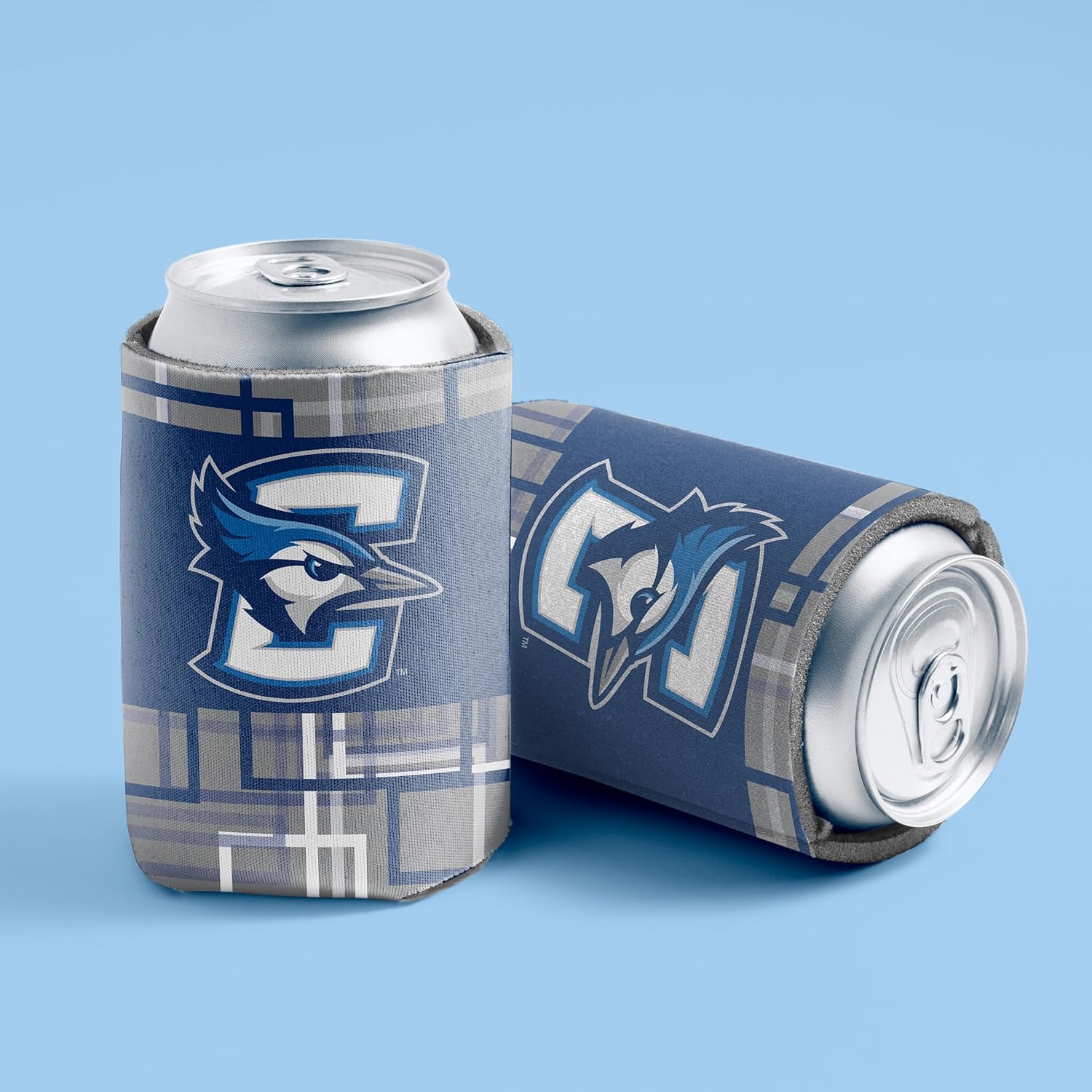 VictoryStore Can Coolers – Creighton University Squares Design – Set of 12 Foldable Drink Sleeves for 12oz Cans & 12–16oz Bottles – Team Spirit Beverage Coolies – Reusable & Durable