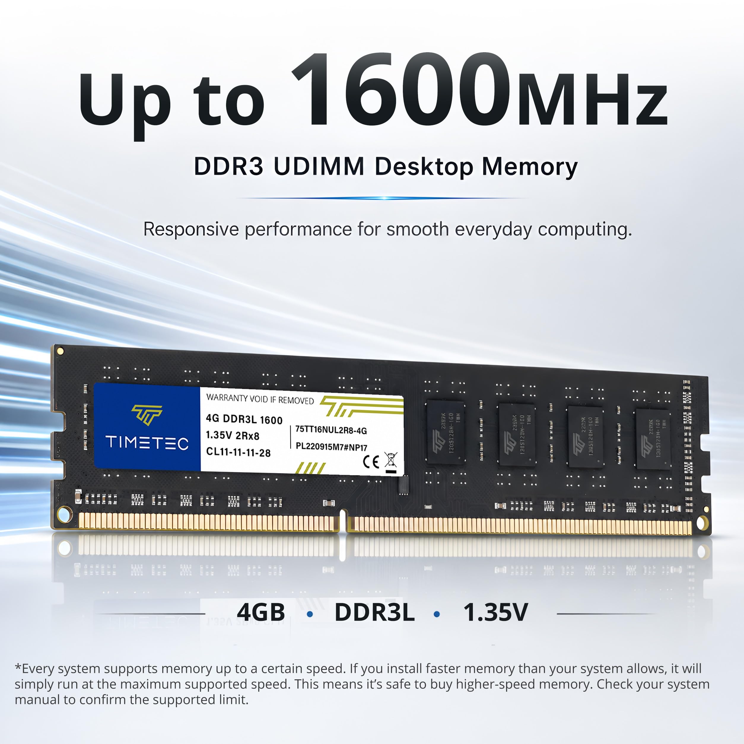 Timetec 4GB DDR3L / DDR3 1600MHz PC3L-12800 / PC3-12800 Non-ECC