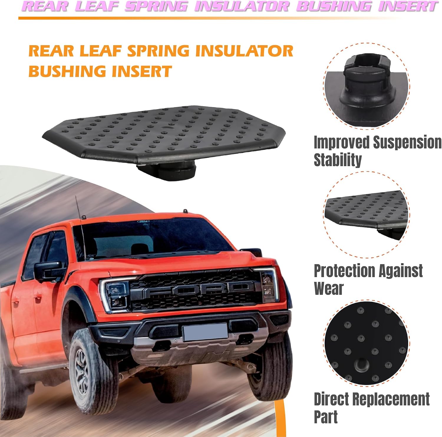 4PCS Rear Leaf Spring Insulator Bushing Inserts for 2015-2020 Ford F-150, Heavy Duty Spring Pad Silencer Kit, Replaces FL3Z-5586-B FL3Z5586B FL34-5586-AA