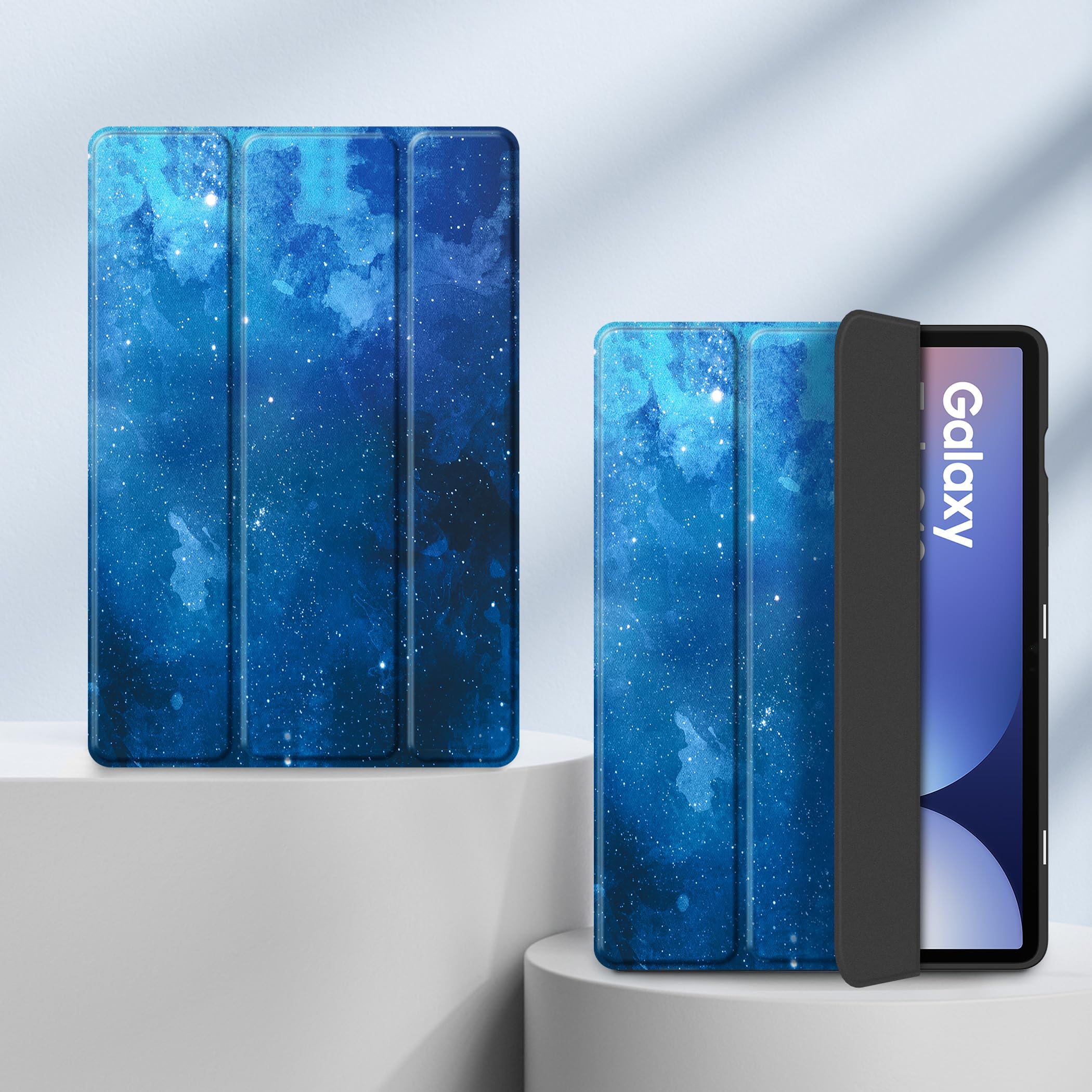 EasyAcc Etui do Samsung Galaxy Tab S10+, Galaxy Tab S9 FE+/S9 Plus 12,4 cala z uchwytem S Pen - ultra cienkie z funkcją stojaka Slim PU skórzane etui ochronne, niebieskie gwiazdy