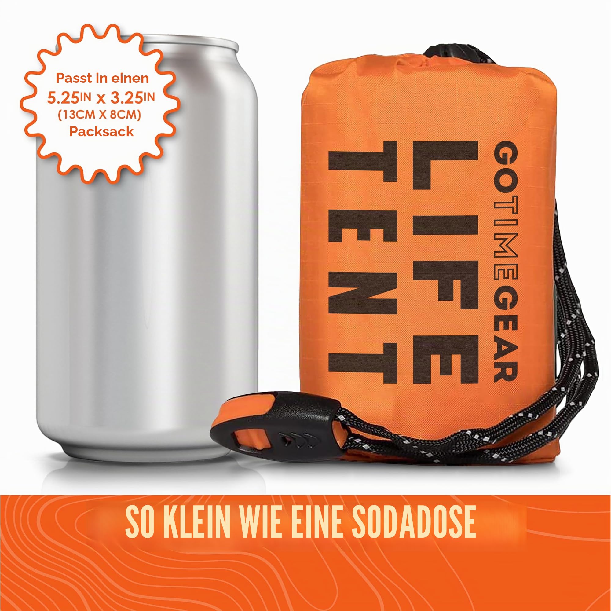 Go Time Gear Rettungszelt Notfall Überlebensunterstand - 2 Personen Notfallzelt - Verwendung als Überlebenszelt, Notunterkunft, Schlauchzelt, Survival Tarp, inklusive Survival Whistle & Paracord