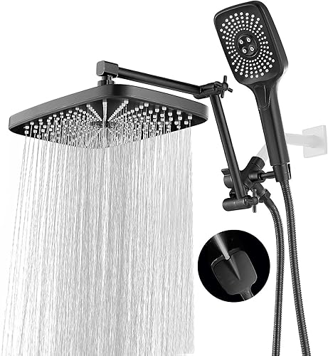 Cabezal de ducha de lluvia de alta presión con combo de rociador de mano, cabezales de ducha de lluvia de 12 pulgadas con brazo de extensión