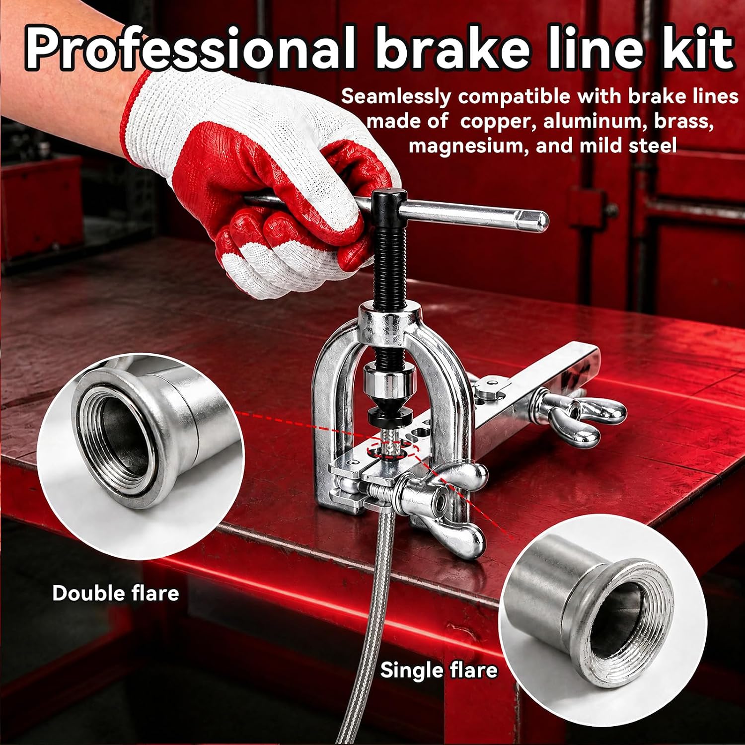 NQEUEPN 25FT 3/16in Brake Line Flaring Tool Kit with Nuts & Connectors