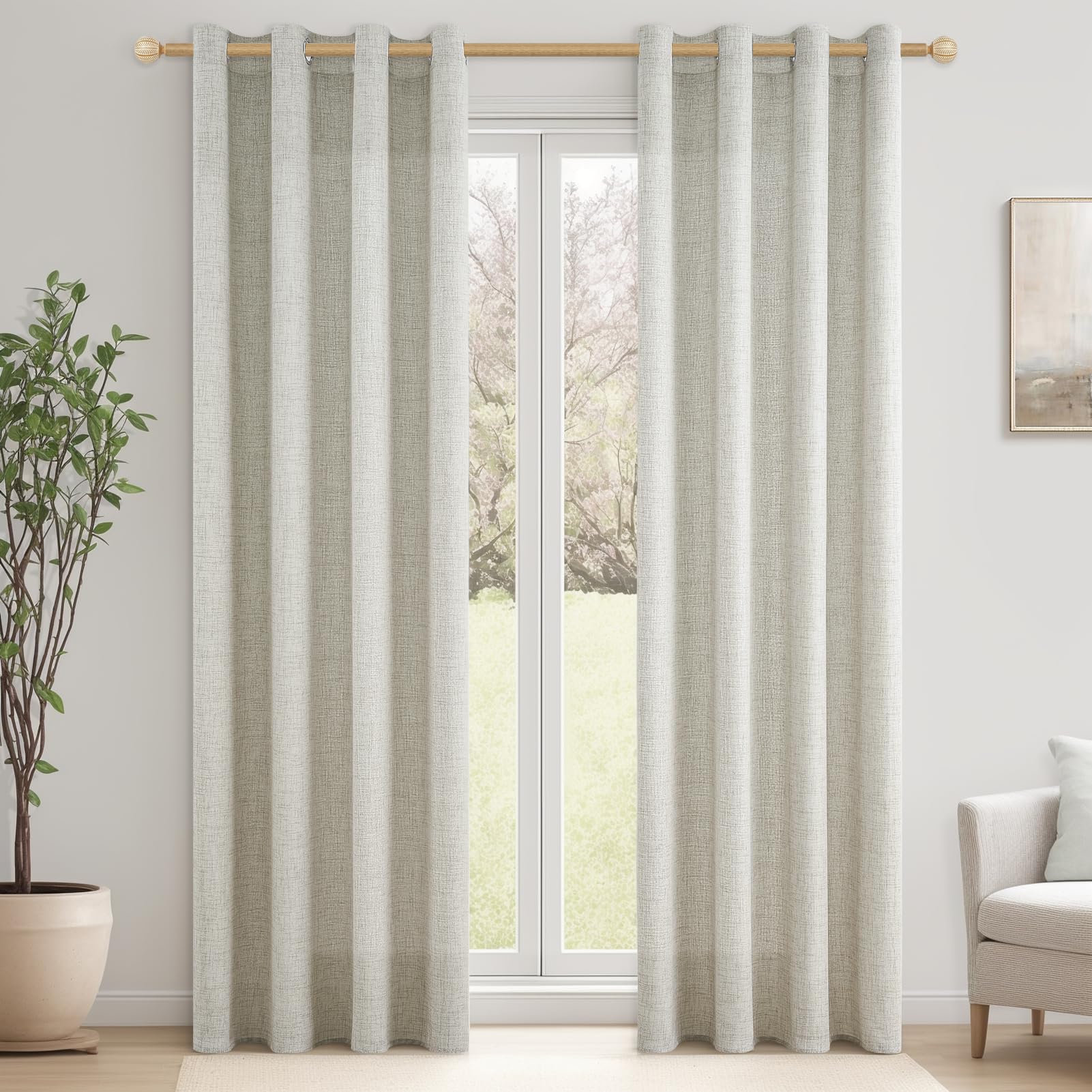CUTEWIND Cortinas Dormitorio Matrimonio Lino Natural Rusticas Translucidas 140x240 CM Cortinas de Salon 2 Piezas Modernas Cortina Visillo con Ojales para Ventana Habitacion Juvenil Comedor
