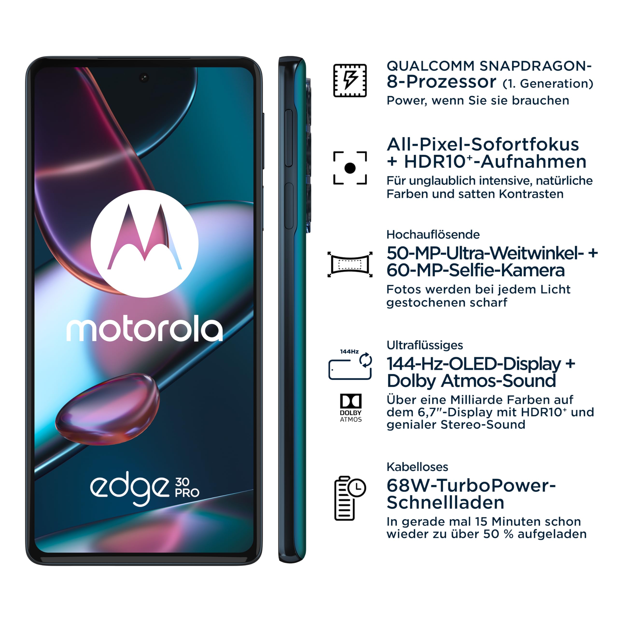 Moto Edge30 Pro Smartphone Cosmos Blue + Cover & Adapter - Dettaglio