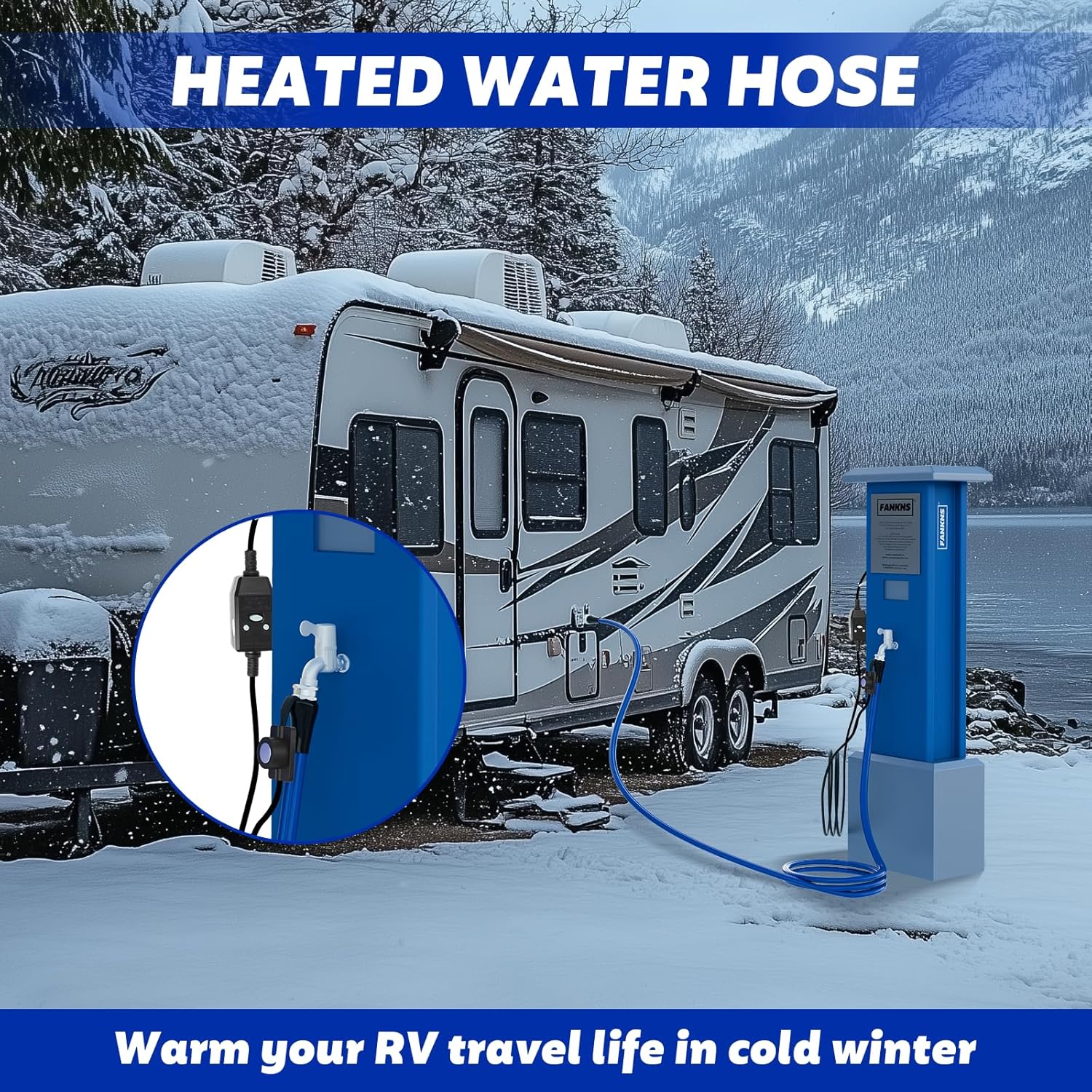 Heated hose 100ft with Adapter, Heated Water Hose for RV with Energy Saving Thermostat, -45 ℉ Antifreeze Heated Garden Hose and Leakage Protector, Freeze Proof Water Hose BPA Free