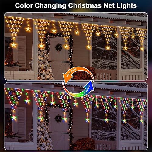 Miniatura 3 de DBFAIRY Luces de red de estrellas de Navidad, 196 luces LED conectables de doble color que cambian de color, 13.1 x 1.9 pies, luces de red de