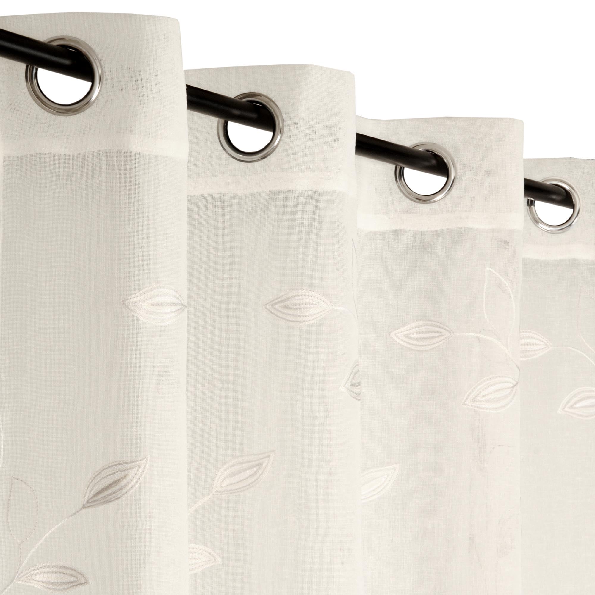 Atout Ciel Embroidered Foliage Net Curtain with Eyelets 140 x 240 cm Ready to Hang Natural