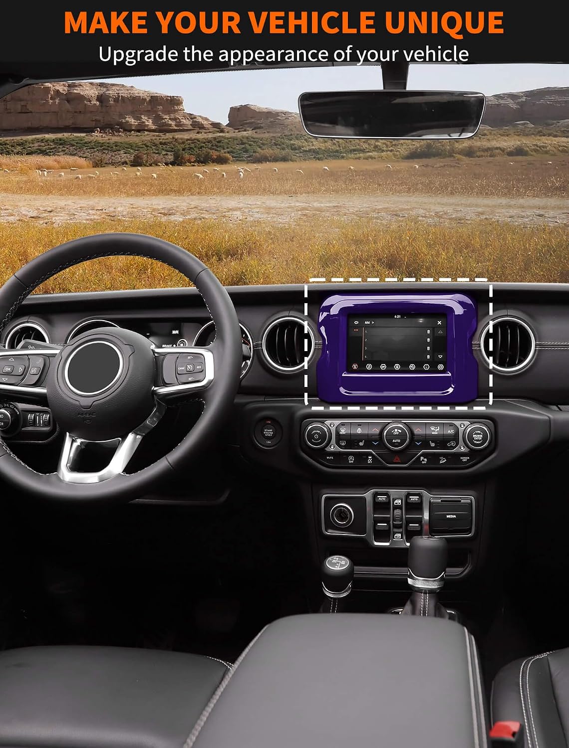 Savadicar Purple Interior Accessories - 7 Inch Touchscreen Panel Trim Cover for 2018-2023 Jeep Wrangler JL JLU 4XE & Gladiator JT - Solid Color Interior Decor Upgrade Option, 1-Piece