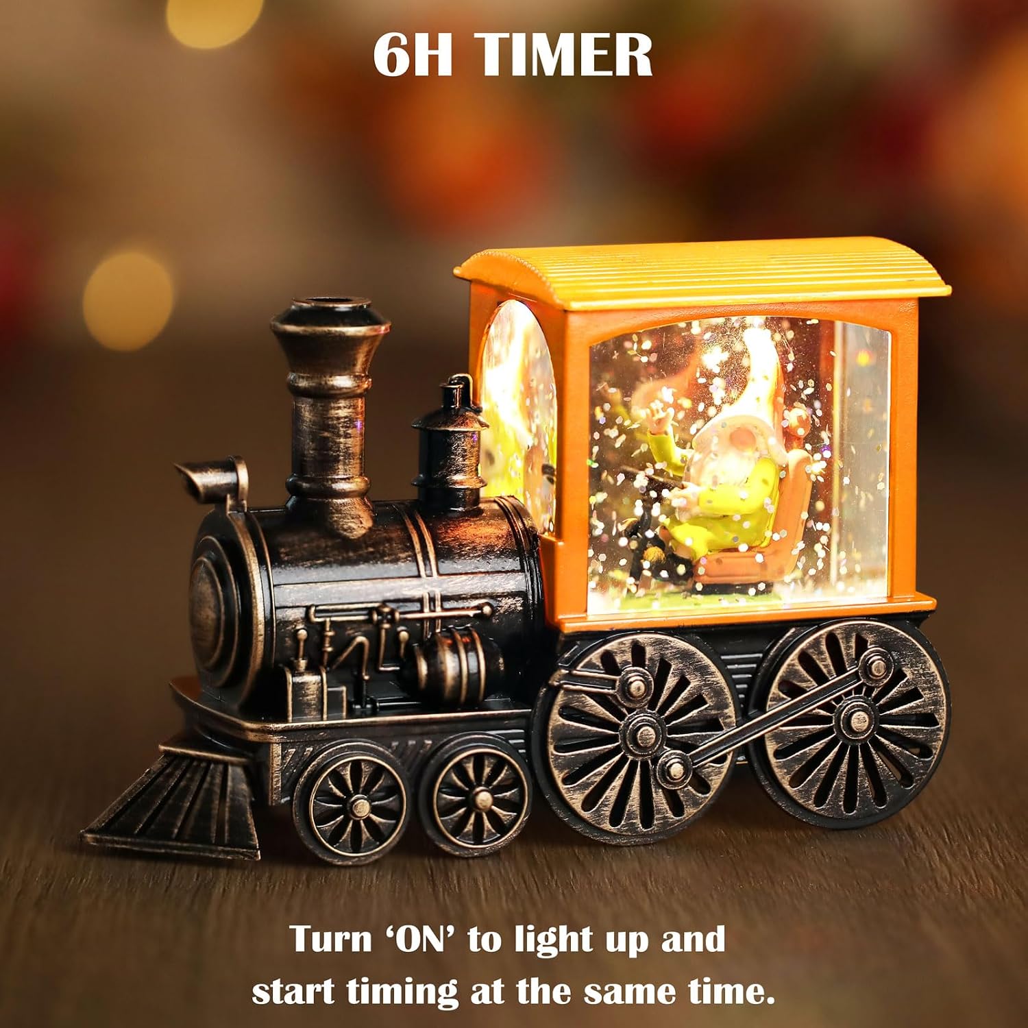 Priddop Fall Snow Globe Train Gnome Turkey Pumpkin Classic Relief Texture Battery Powered LED Glitter Fall Decorations for Home Autumn Harvest Thanksgiving Gifts