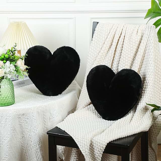 Marsui 2 Pcs Heart Shaped Throw Pillows, Soft Fluffy Faux Fur Decorative...