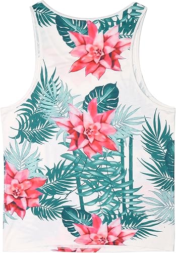Miniatura 4 de COOFANDY Camiseta sin mangas con estampado floral para hombre, camisetas deportivas casuales con estampado en Hawaii, playa, vacaciones
