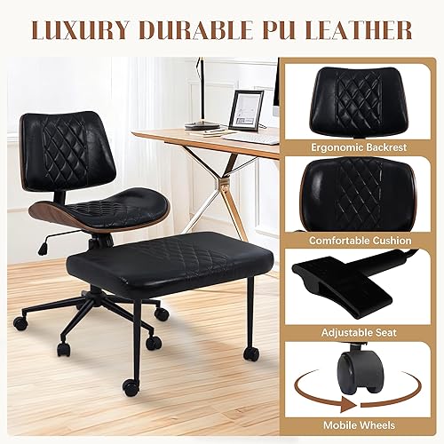 Miniatura 5 de Silla de oficina ergonómica con patas cruzadas con ruedas, altura ajustable y giratoria de 360 para meditación, escritorio y yoga, diseño cruzado