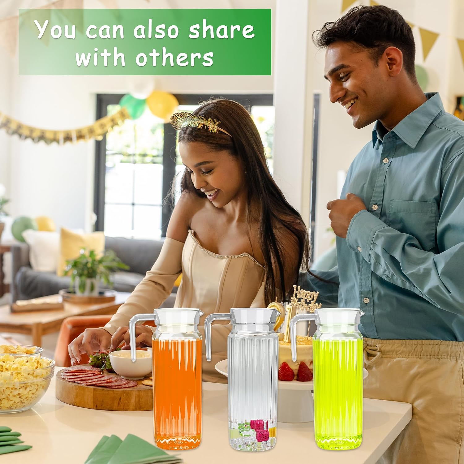 4 Pack Acrylic Clear Water Pitcher with Lid 1100 ml/ 37 oz Plastic Pitchers Unbreakable Drink Jug for Iced and Hot Drinks Juice Tea Fridge Safe