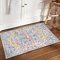 Vista 7 de Vintage Bohemian Entry Rug, 2x3 Small Entryway Rug Boho Kitchen Rugs Non-Slip Washable Indoor Door Mat, Distressed Floral Soft Accent Throw Rugs for