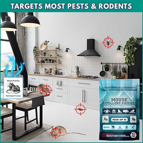 Miniatura 5 de Paquete de 10 bolsas repelentes de ratones con aroma botánico Natural Mouse Repellent Pouches para interiores, bolsas repelentes de roedores, bolsas