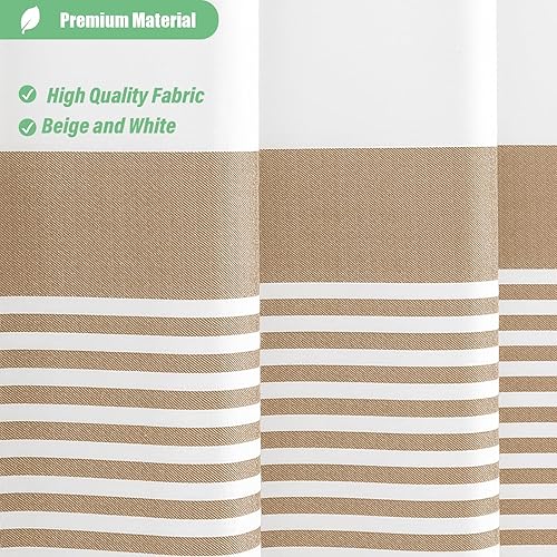 Miniatura 2 de Dynamene Cortina de ducha de tela beige, cortinas de ducha con borlas a rayas bohemias para baño, juego de cortina de ducha de lino bohemio