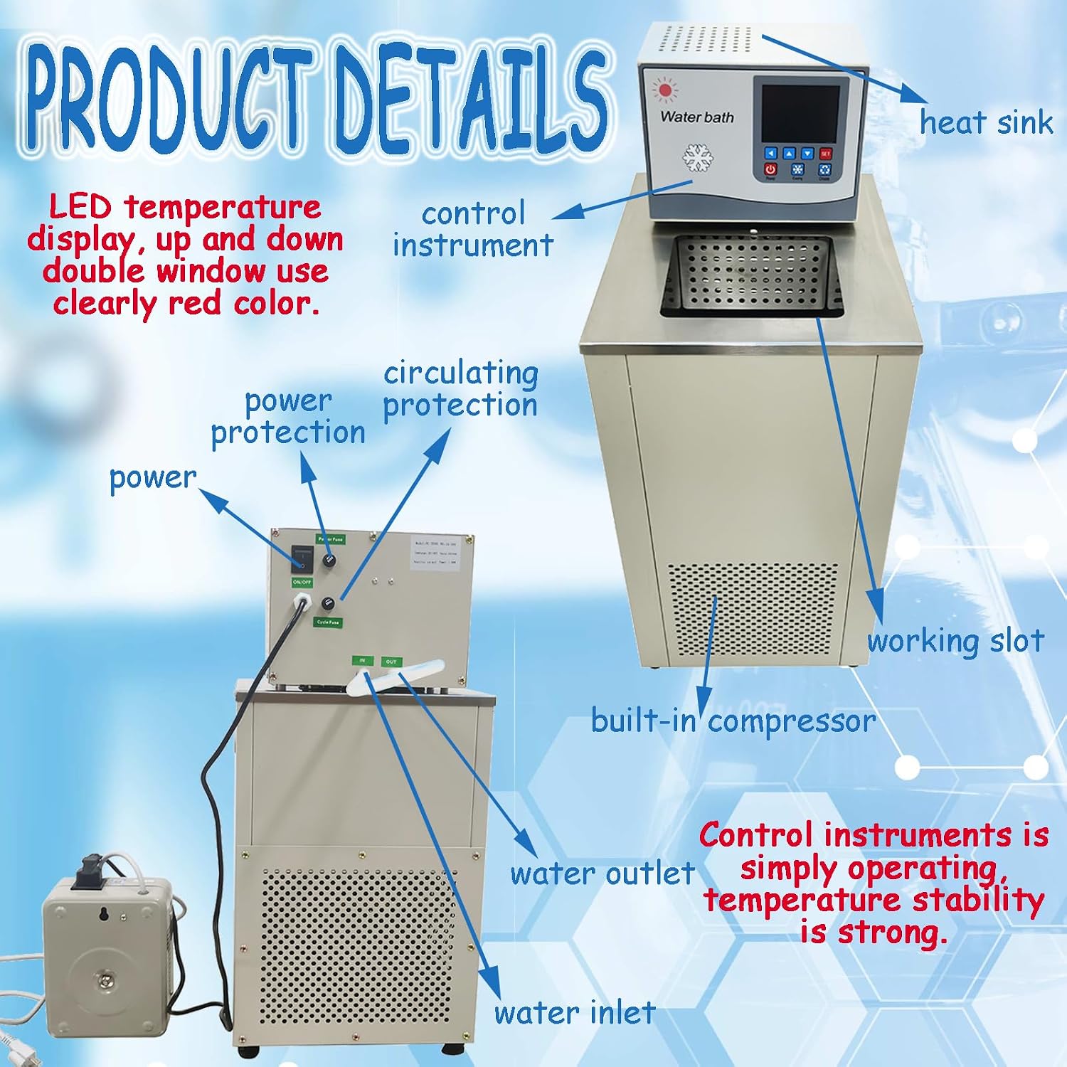 6L Lab Chiller Circulator -30℃~100℃ Low Temp Thermostatic Recirculating Water Bath with Compressor & Adapter Refrigerated Circulating Pump Chiller Lab Equipment 110V