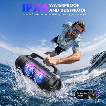 W-KING Portable Bluetooth Speaker, 120W Max/110dB/IPX6/BT5.4/42H/DSP/RGB/4 Drivers/70W Deep Bass/Wireless Stereo Pairing, Large Party Boombox, Outdoor Waterproof Speaker for Camping,Beach & Summer Fun