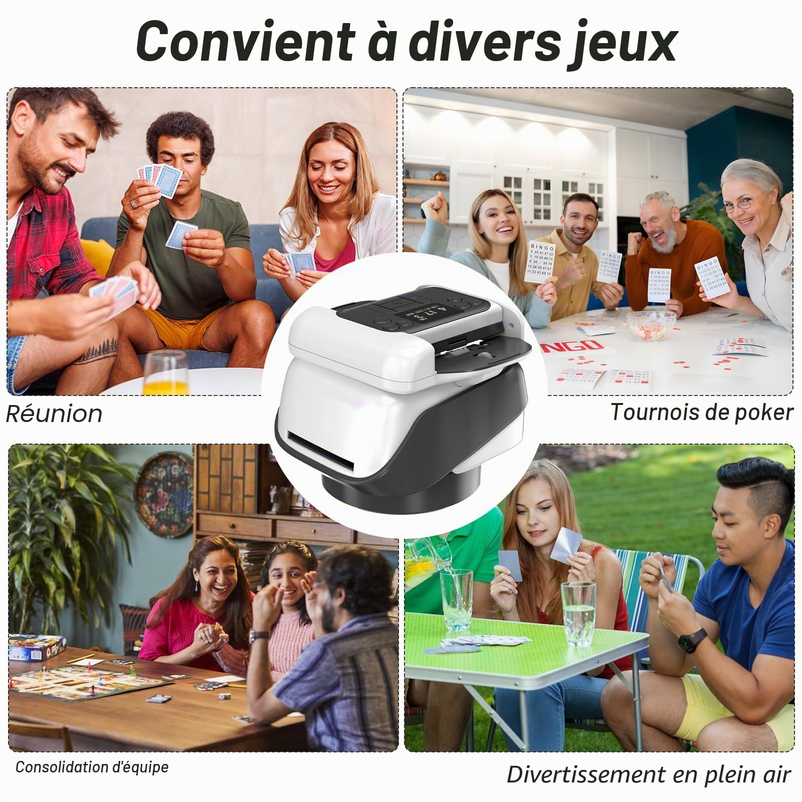Automatique Mélangeurs de Cartes et Distributeur 2 en1 Rechargeable de Carte pour Poker,Distributeur Mélangeur de Carte Pivotant à 360° pour des Jeux tels Que UNO,Blackjack et Texas Hold'em