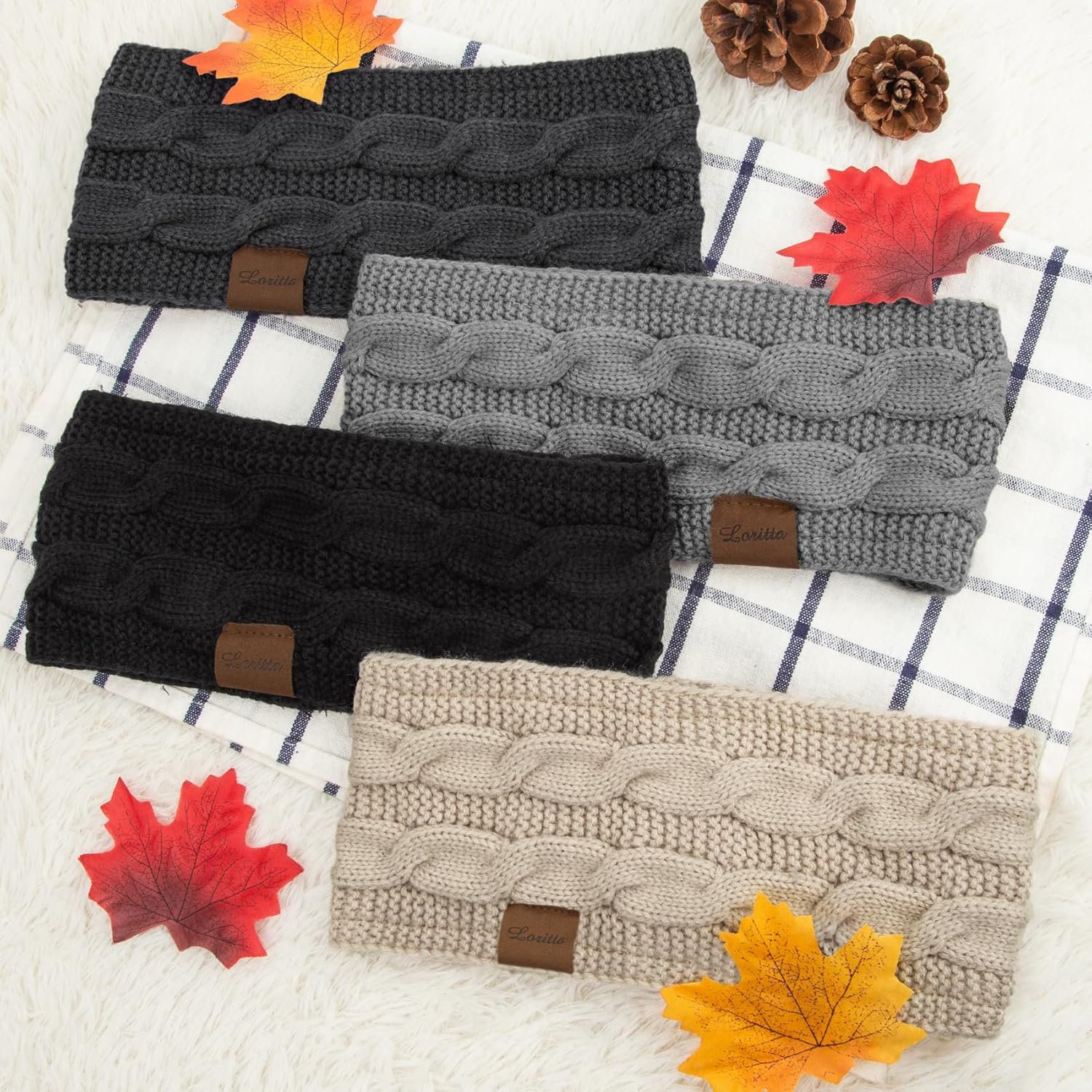 Loritta 4 Pack Womens Winter Headbands Fuzzy Fleece Lined Ear Warmer Cable Knit Thick Warm Crochet Headband Gifts - Image 3