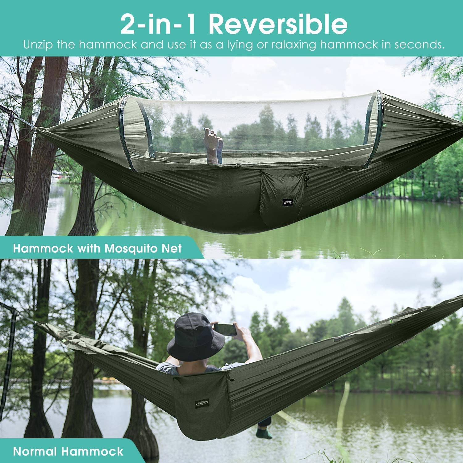 Recycled Fabric One Person Travel Hammock (Aqua Green)