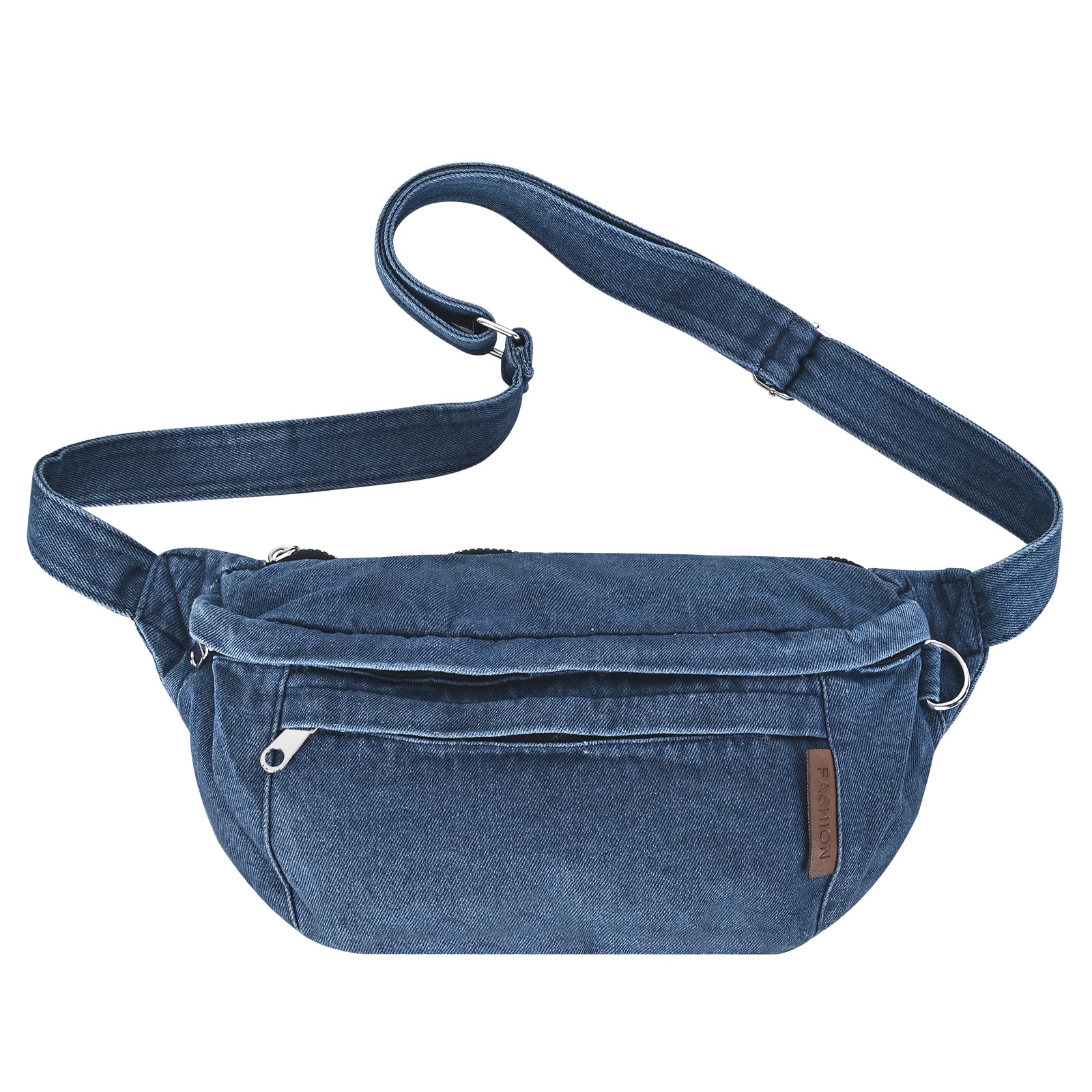Extolove Denim Fanny Pack Large Chest Bag Jean Purses for Women Denim Purse Crossbody Bags with Adjustable Strap (Dark Blue)