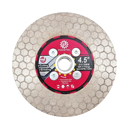 FOCSTOL Diamond Tile Saw Blade - 4.5''(115mm) Cutting and Grinding Disc Wheel with 5/8"-11 Flange for Porcelain Ceramic Tile Marble Granite Artificial Stone